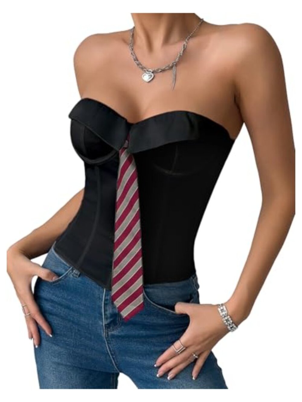 Strapless Boned Corset Top Tummy Control Bustier with Tie